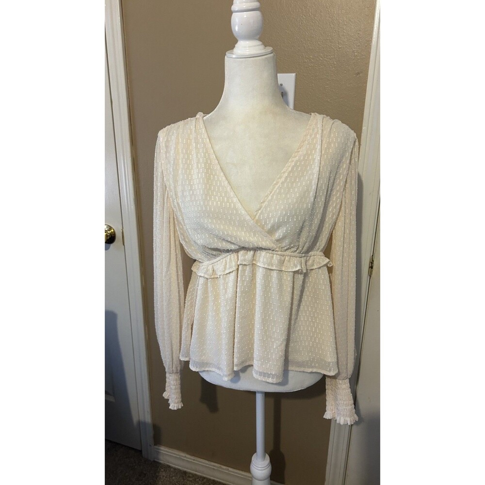 Babydoll Peplum Chiffon Overlay Top Ivory Feminine Fairy Coquette Ethereal L